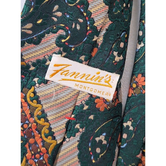 NEW! 1970s Mens Neckie VINTAGE Paisley Floral Green Orange Tapestry Oleg Cassini - Picture 5 of 12